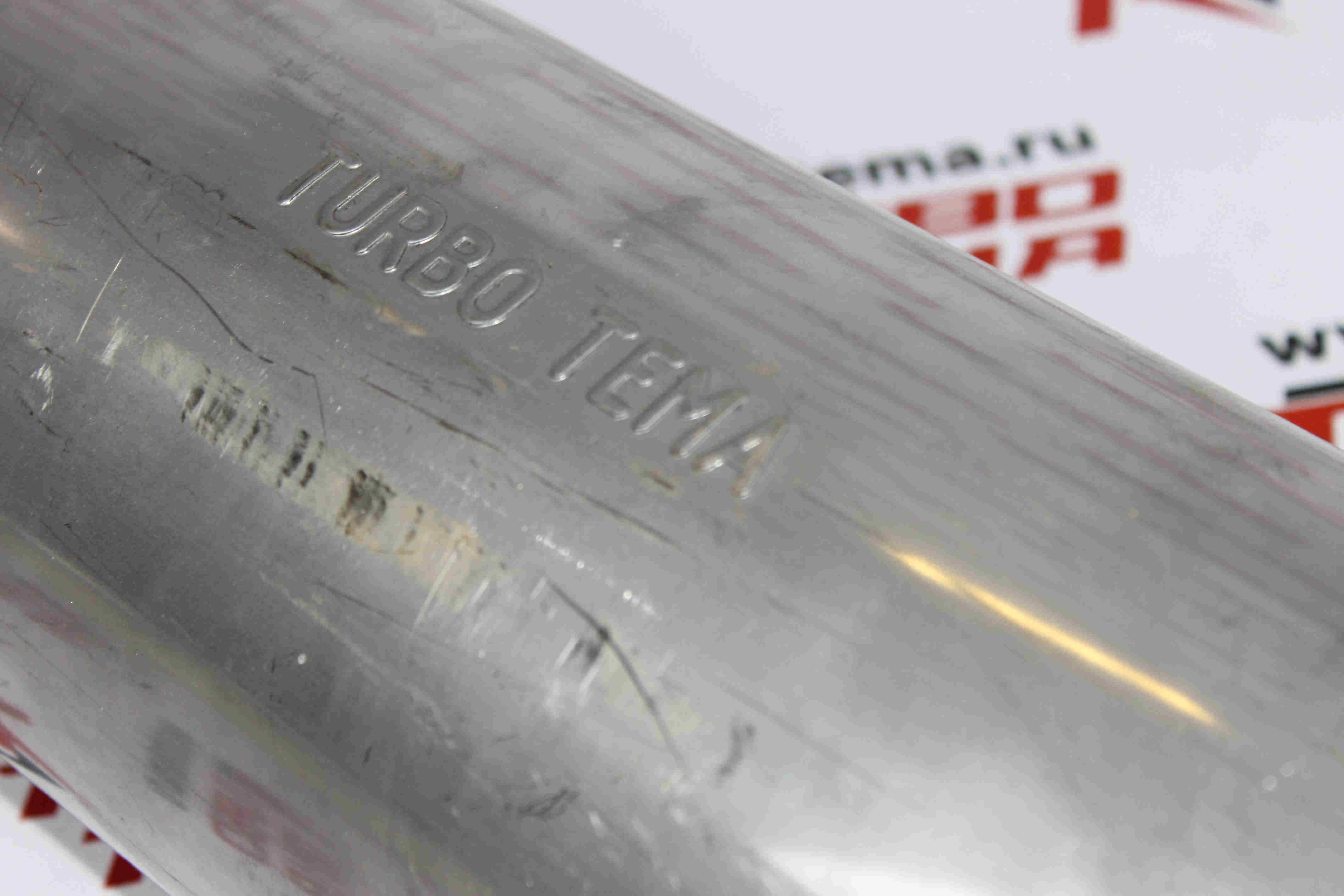 Глушитель "TURBOTEMA" универсальный,круглый, нержавеющая  сталь (485 х 51 х 140). Фото �3