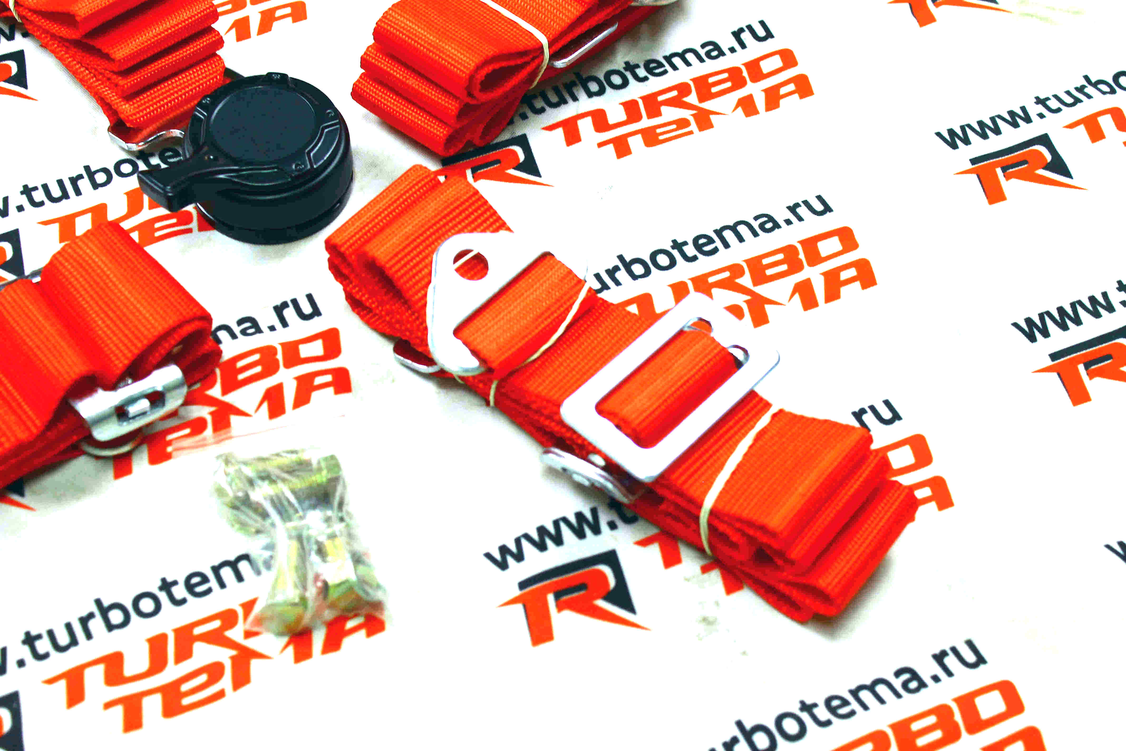 Ремни безопасности "TURBOTEMA" 4-х точечные, 2" ширина, быстросъемные (красные) JBR4001-4. Фото �3
