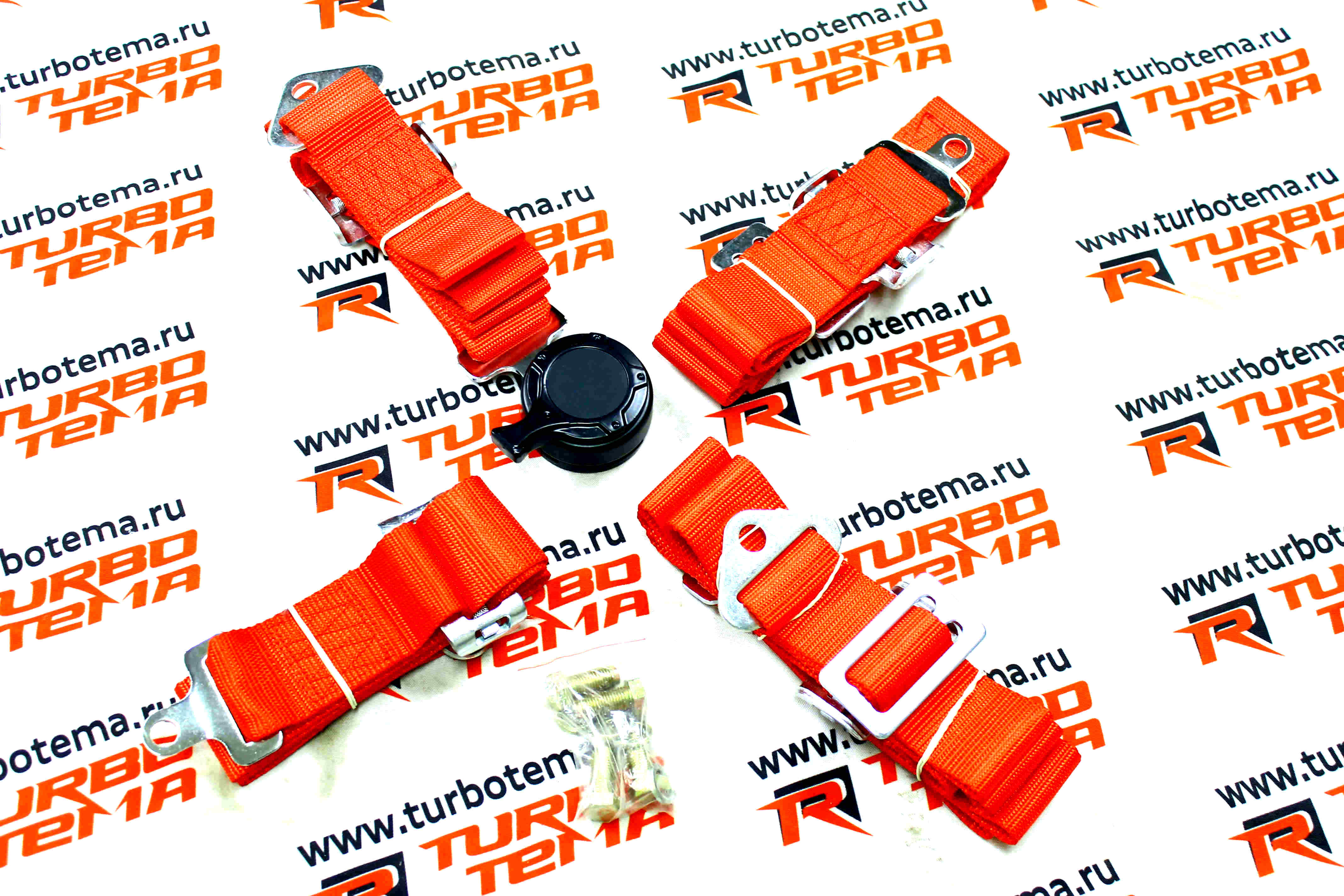 Ремни безопасности "TURBOTEMA" 4-х точечные, 2" ширина, быстросъемные (красные) JBR4001-4. Фото �2