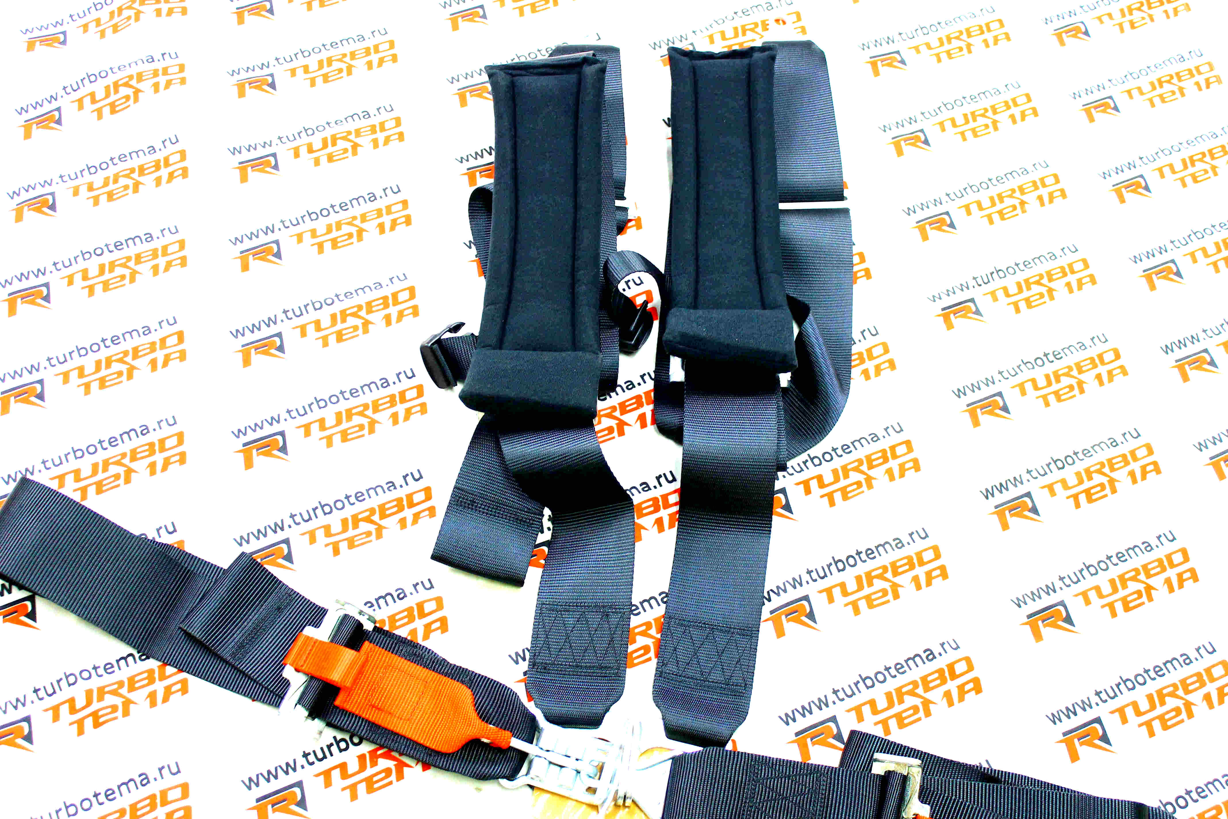 Ремни безопасности "TURBOTEMA" 5-х точечные, 3" ширина, быстросъемные, мягкие вставки (черные) 4008. Фото �4