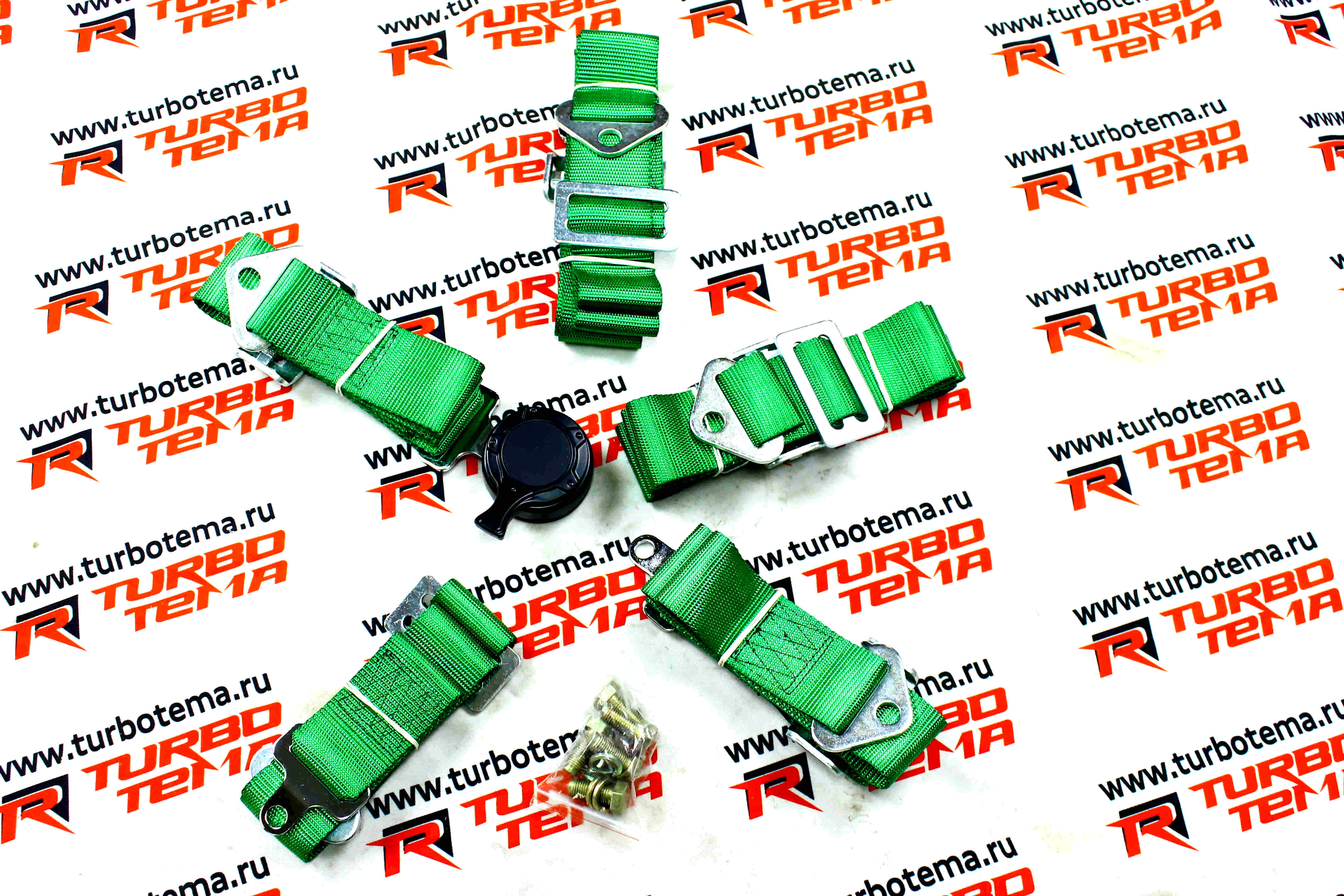 Ремни безопасности "TURBOTEMA" 5-ти точечные, 2" ширина, быстросъемные (зеленые) JBR4001-5. Фото �2