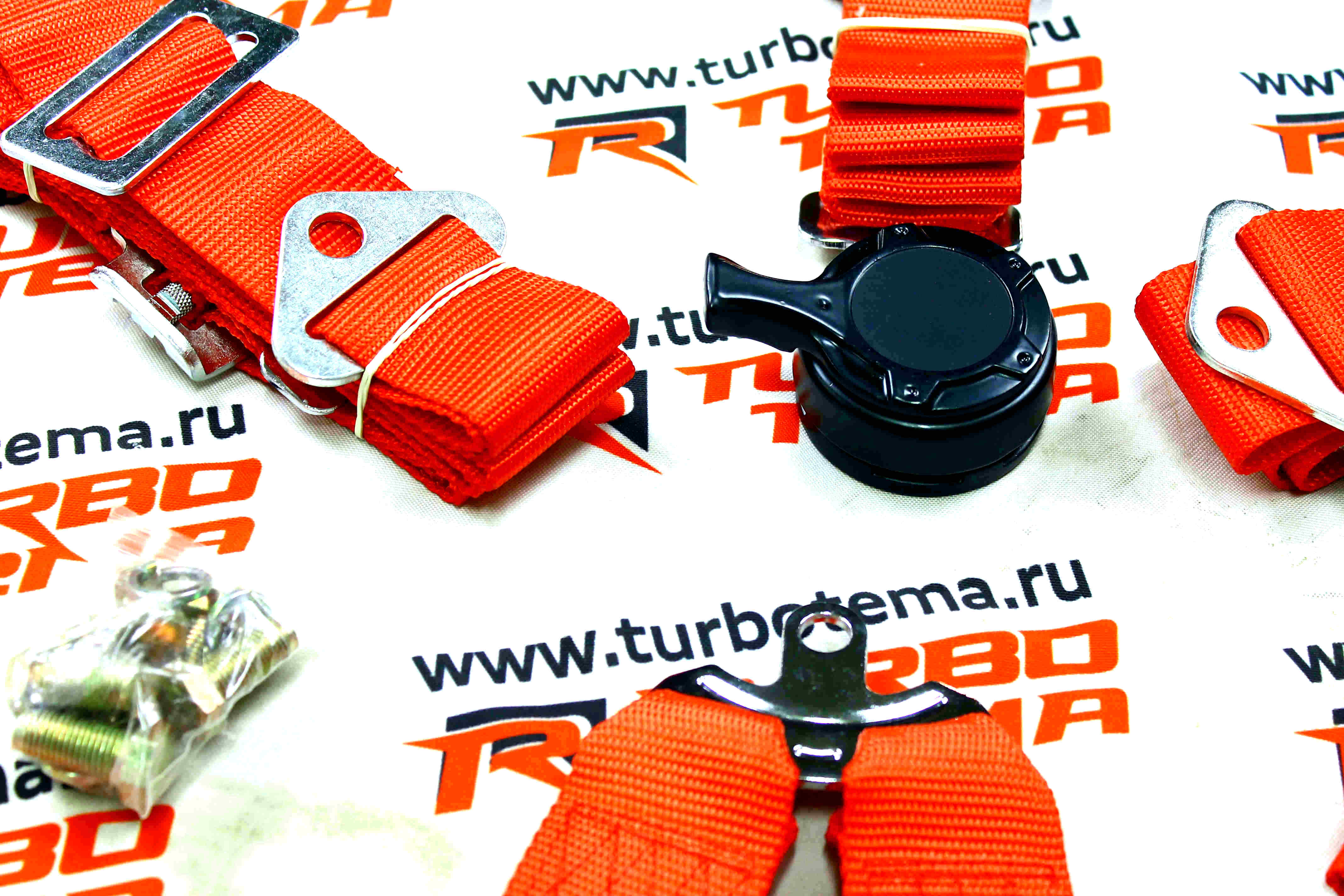 Ремни безопасности "TURBOTEMA" 6-х точечные, 2" ширина, быстросъемные (красные) JBR4001-6. Фото �4