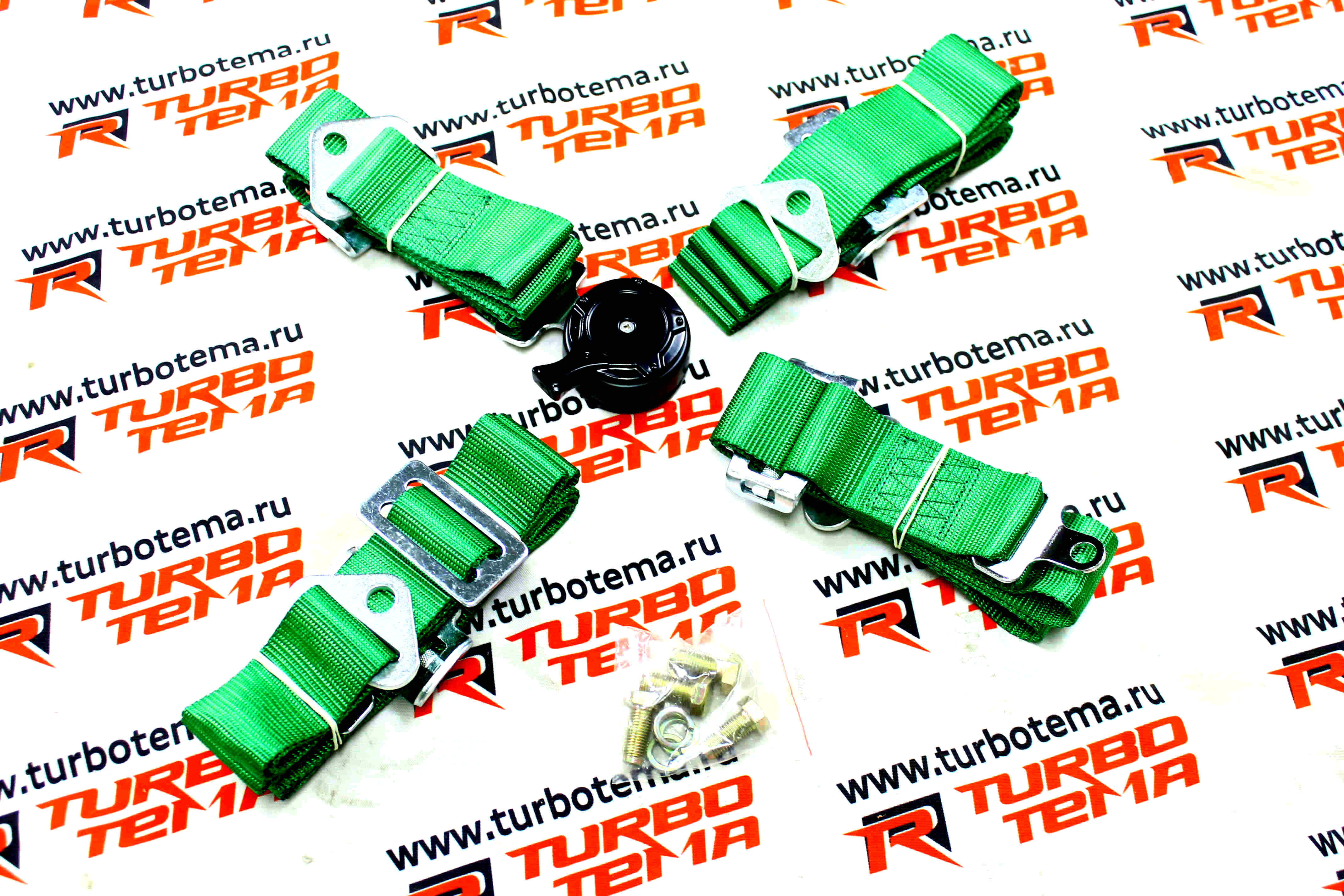 Ремни безопасности "TURBOTEMA" 4-х точечные, 2" ширина, быстросъемные (зеленые) JBR4001-4. Фото �2