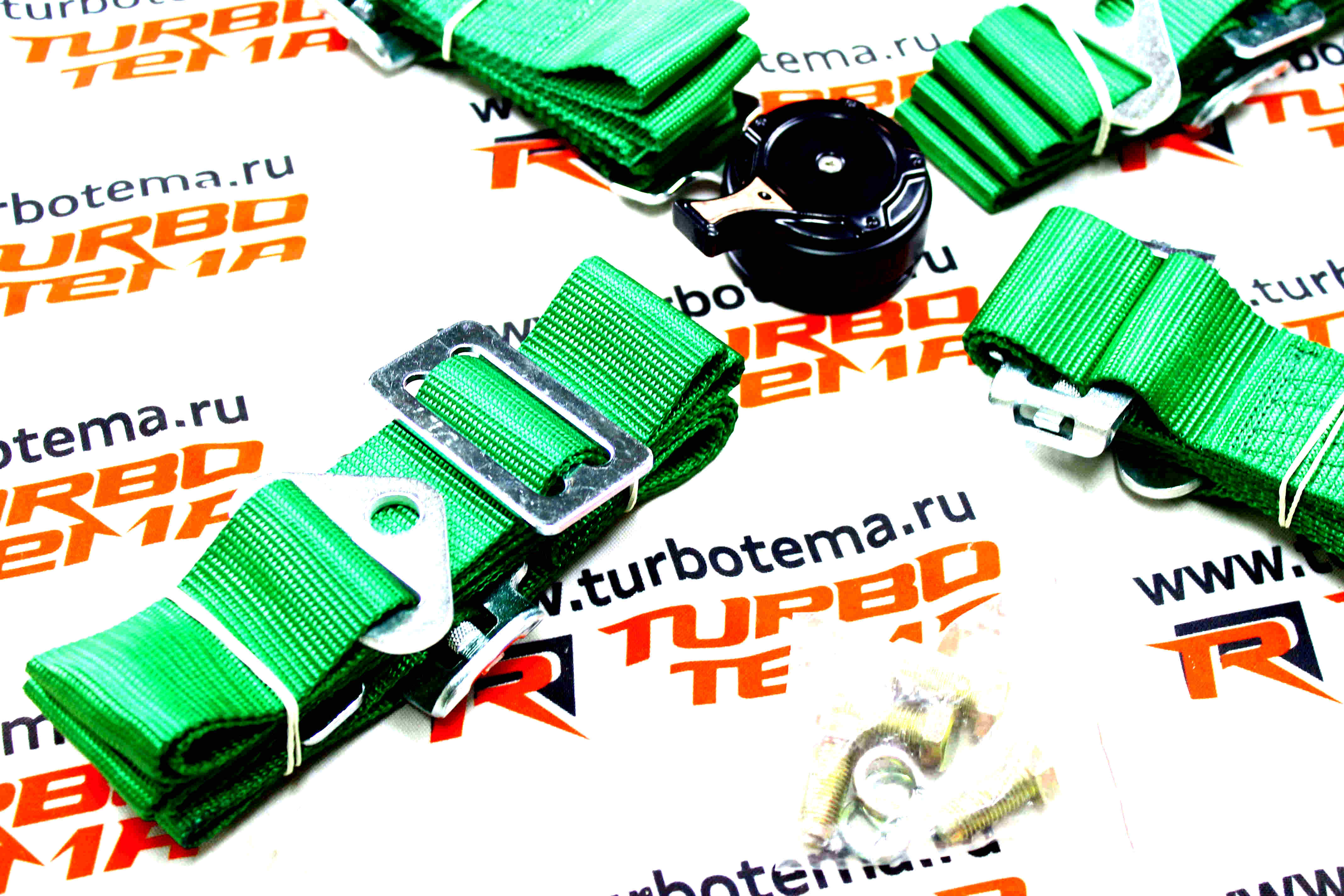 Ремни безопасности "TURBOTEMA" 4-х точечные, 2" ширина, быстросъемные (зеленые) JBR4001-4. Фото �4